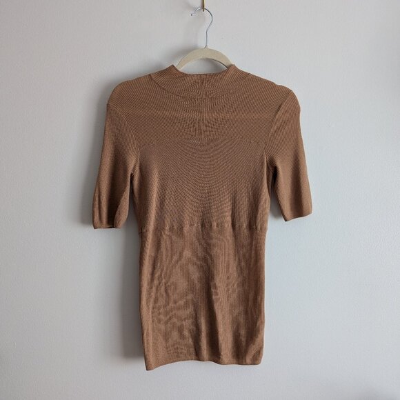 Wolford Virgin Wool mock neck t-shirt in camel, sz L - Picture 1 of 2